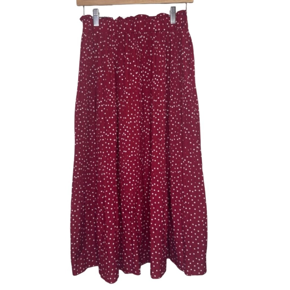 EXLURA | Womens High Waist Red and White Polka Dot Casual Midi Skirt | Size S - Picture 2 of 7